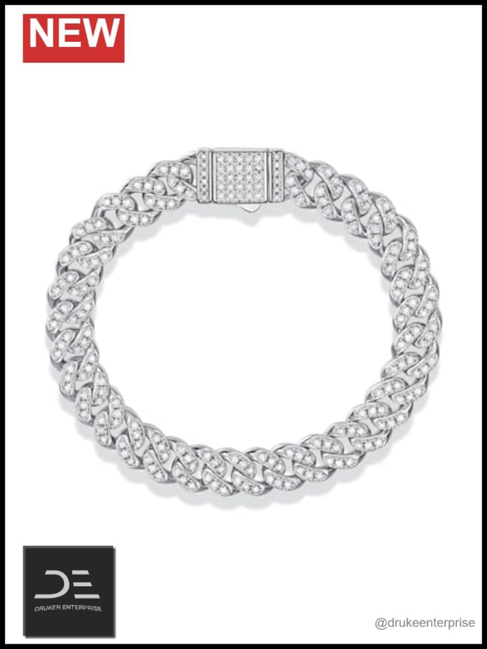 925 Sterling Silver Cuban Link Bracelet Iced Out CZ Hip Hop Jewelry 8mm